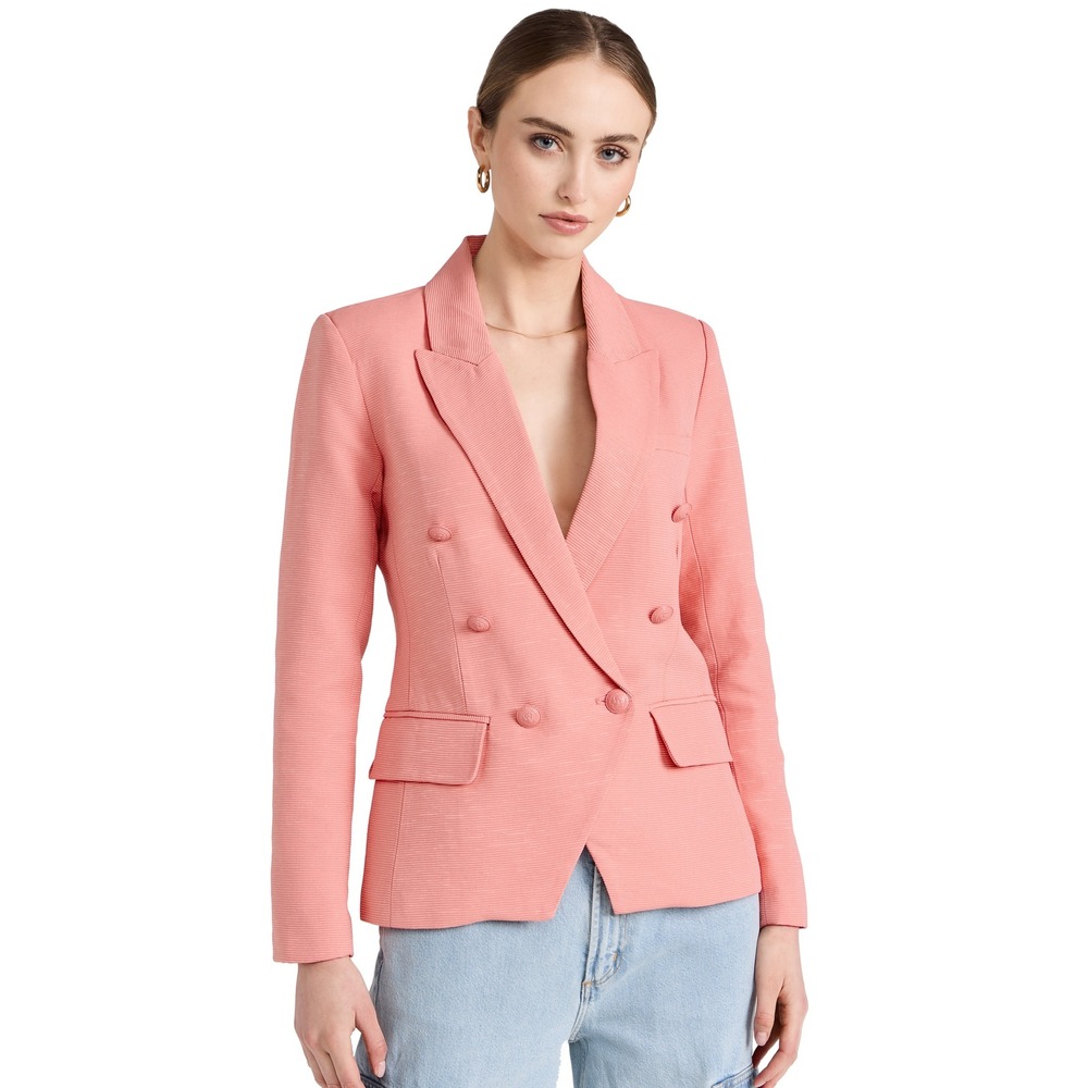 L'AGENCE‎ Kenzie Double Breasted Blazer Pink Textured Ottoman Rib Jacket